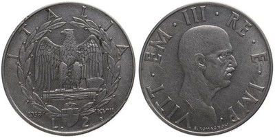 Italien - Italy 2 Lire 1939 R XVIII - I