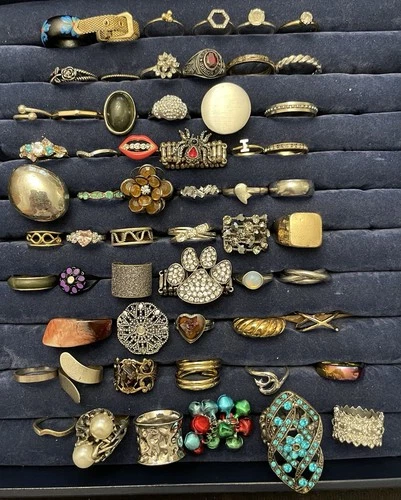 50+ pc ESTATE JEWELRY RING LOT Vintage to Modern Costume Fashion Statement