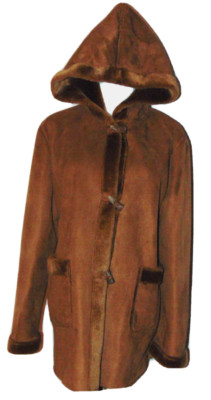 PHASE TWO WOMENS COAT BROWN FAUX SUEDE POLYESTER PARKA FAUX FUR HOOD JACKET~L