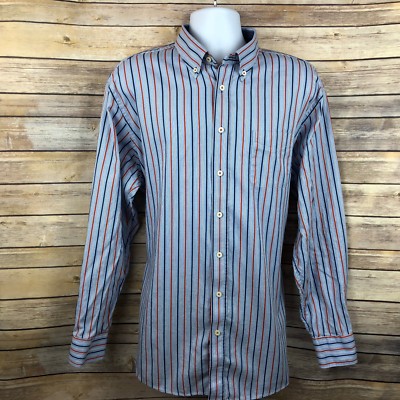 Casa Moda Mens Shirt Sz 2XL XXL Relaxed Blue Orange Vertical Stripe LS Buttonup