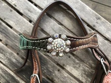 Western Show Horse Headstall Crystal Concho Circle L
