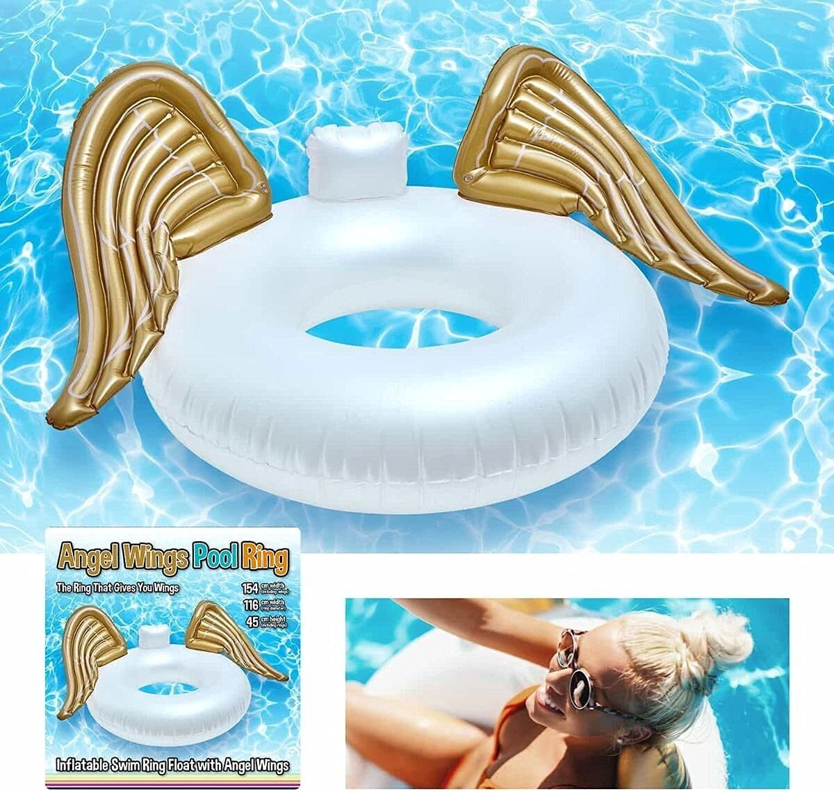 Inflatable Swimming Pool Ring Gold Angel Rubber Adults Kids Beach Float  Lilo Toy