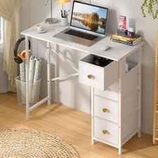 Small Writing Desk with 4 Fabric Drawers, 35.4 Inch Computer Desk for Home Offic