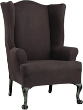 Surefit Simple Stretch Slipcover Wing Chair Chocolate One Piece Form Fit 15288
