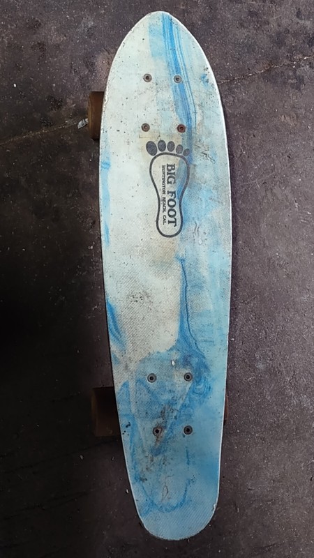 Vintage Big Foot Skateboard Huntington Beach CA Bigfoot Sky Blue Plastic Fat Cat