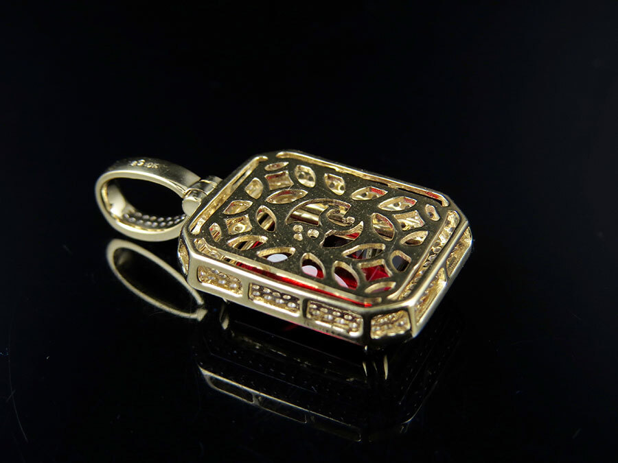 10K Yellow Gold Royal Red Lab Created Ruby Real Diamond Charm Pendant 1 ...