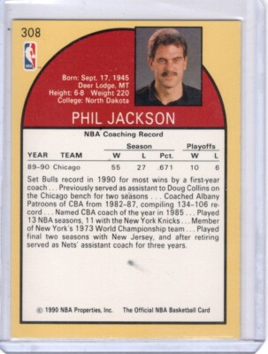 1990 NBA Hoops Phil Jackson #308 Coach Chicago Bulls | eBay