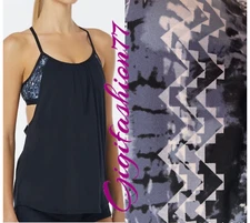 TYR   2 In 1 Tankini Top Swim Sz MEDIUM  Black Lined NWT