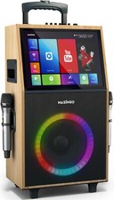 MASINGO Karaoke Machine with Built-in 15" Tablet, LED Lights, 2 Wireless Mics