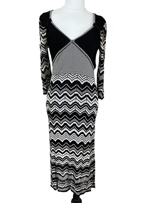 Karen Millen Black White Knit Midi Dress Size AU/UK 12 UK