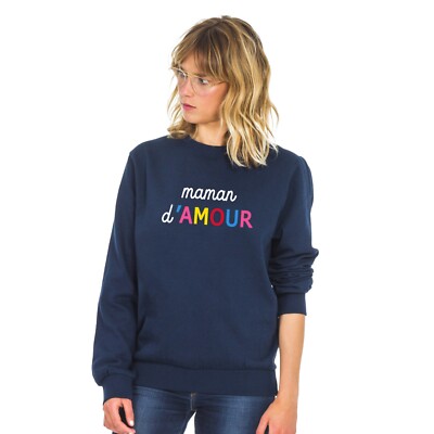 Women's Sweatshirt. Navy Blue. MAMAN D'AMOUR COLORÉE