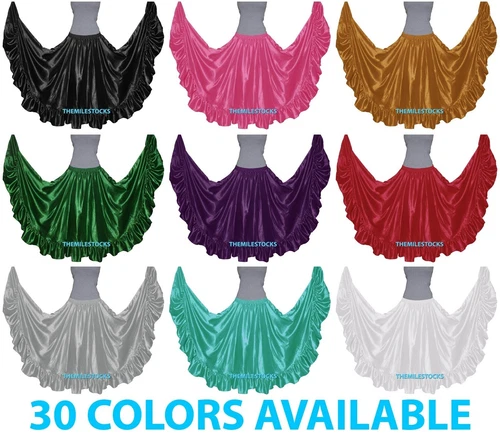 TMS Satin Flamenco Skirt Belly Dance Tribal Gypsy Tiered Full Ruffle Troup Jupe