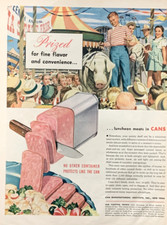 Anuncio impreso #1349 vintage de los fabricantes de latas de carne de almuerzo de la Segunda Guerra Mundial 1945