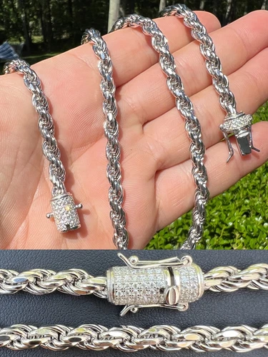 Real 6mm Rope Chain Necklace Bracelet Solid 925 Silver Iced 1ct MOISSANITE Clasp - product listing photo