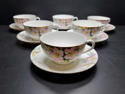 6 Sets Noritake Azalea 19322 Pink Floral Gold Trim Fine China