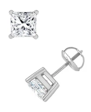 3 Ct Princess Cut VVS1/D GRA Real Moissanite Stud Earrings 14k White Gold 6.5mm