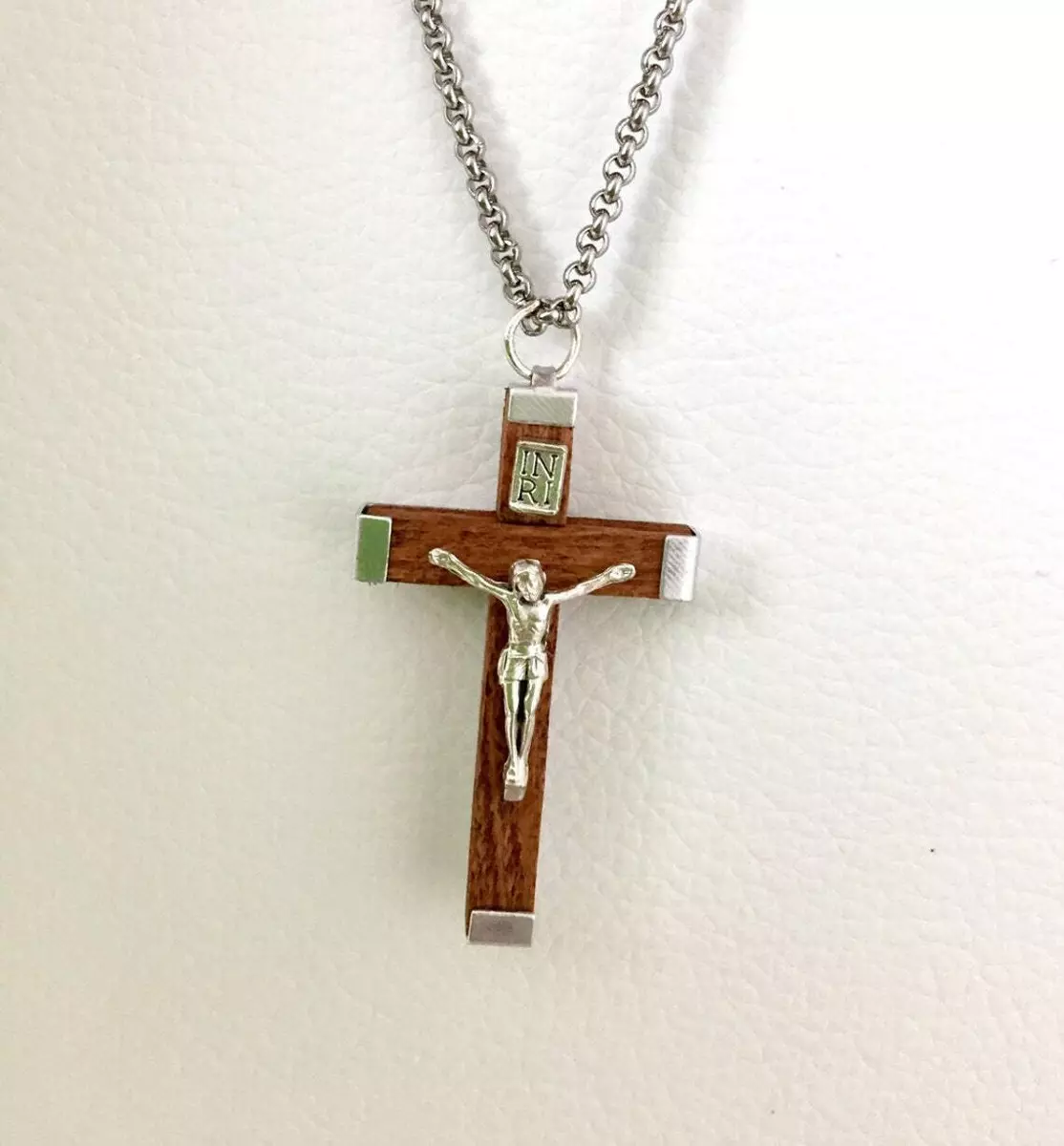 Wood cross Necklace, Catholic Pendant