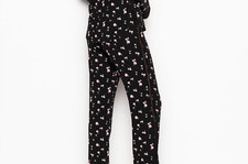 VICTORIA'S SECRET BLACK FLORAL LACE TRIM SUPERSOFT MODAL PAJAMA PANT Sz S Long