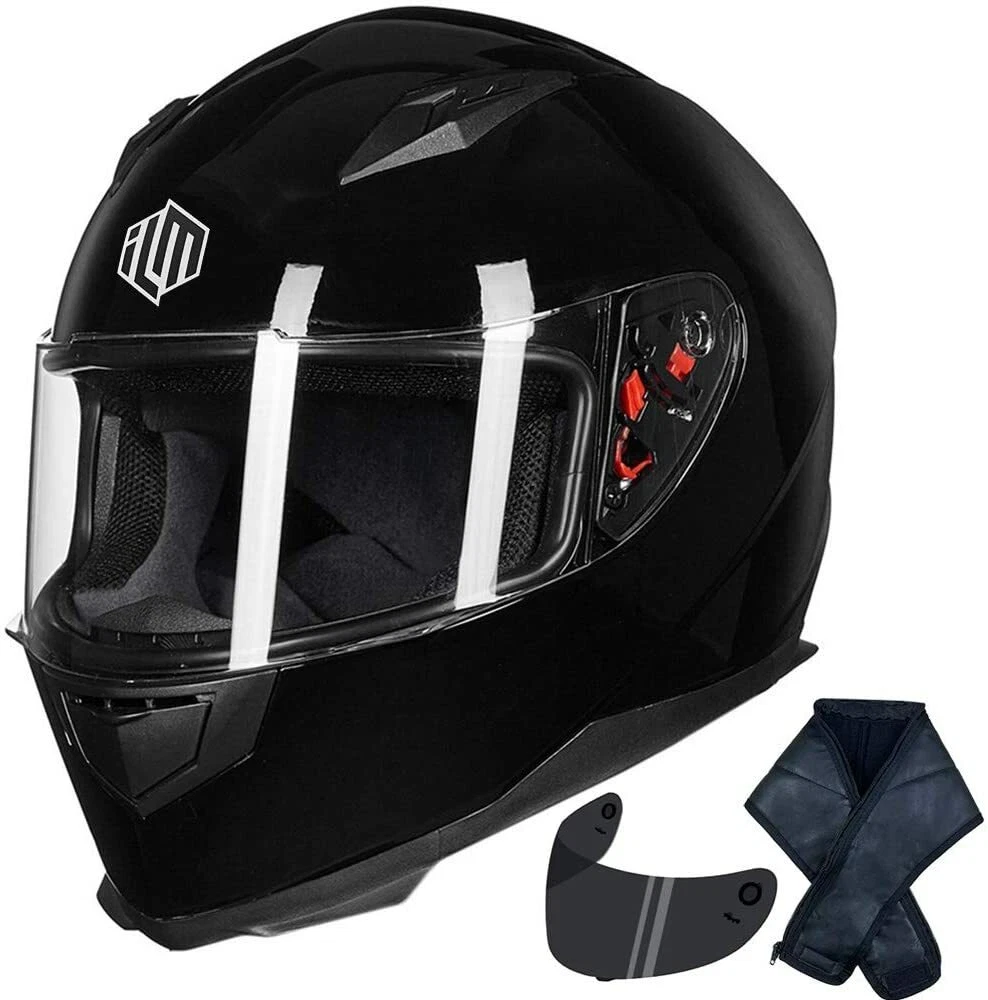 ILM Full Face Motorcycle Street Bike Helmet W Removable Neck Scarf 2 Visors