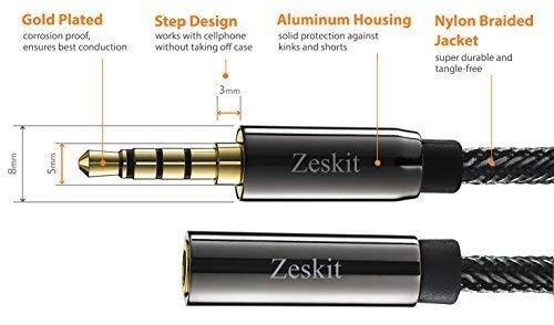 Zeskit Premium 3.5mm Jack Male to Female AUX Audio Extension Cable TRRS 6-Feet