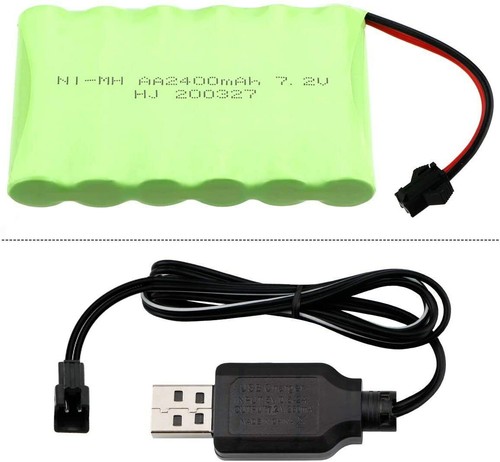 Batteria 7.2V 2400mAh NiMH Per Giocattoli RC Con Cavo Di Ricarica USB E Connettore 2P SM