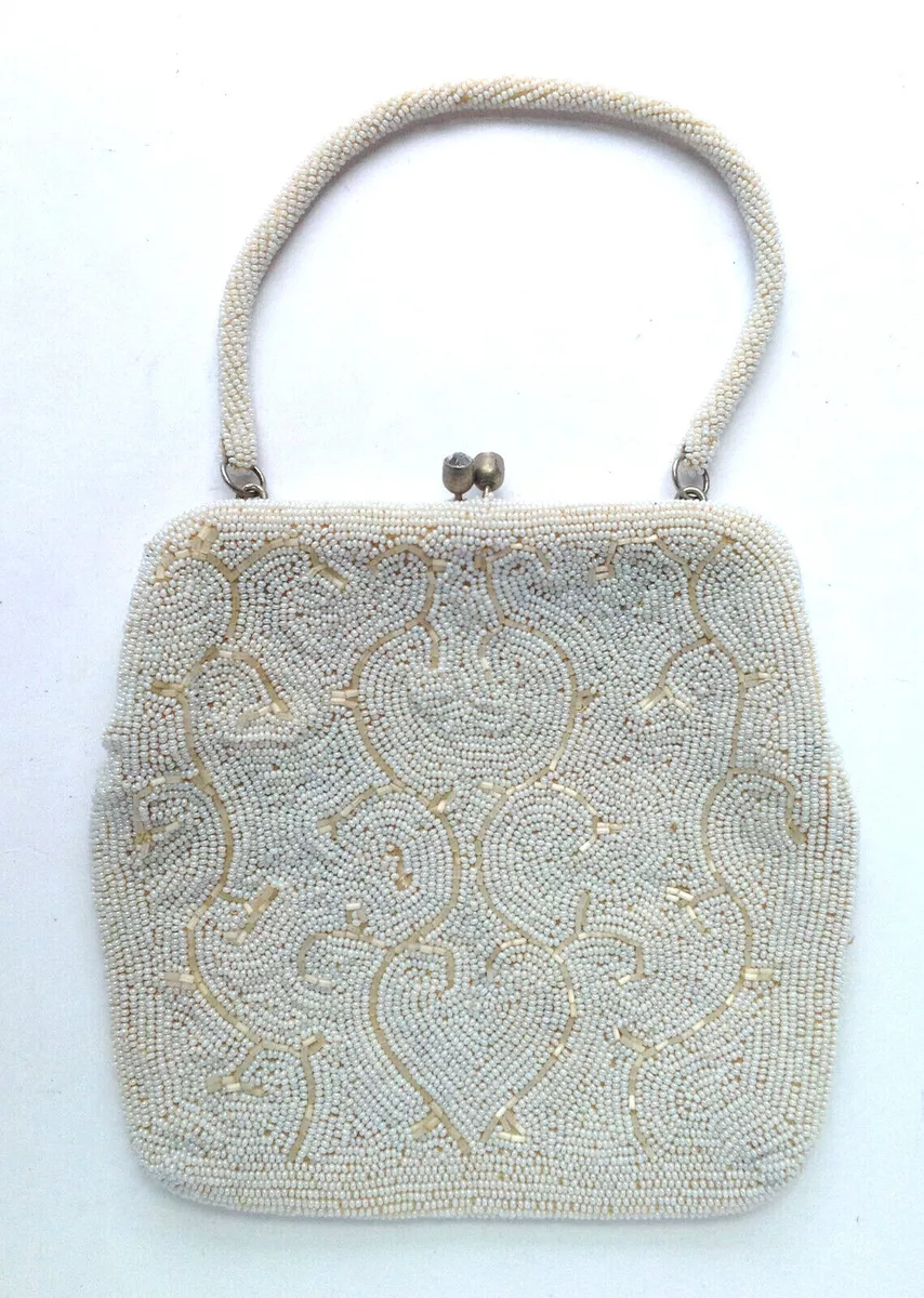 la regale white beaded purse