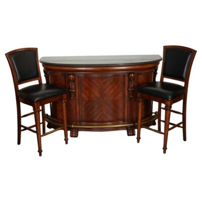 ATEMBERAUBENDE AMERIKANISCHE BAR IM HOWARD & MILLER STIL MIT GRANITPLATTE & PAAR BARHOCKERN