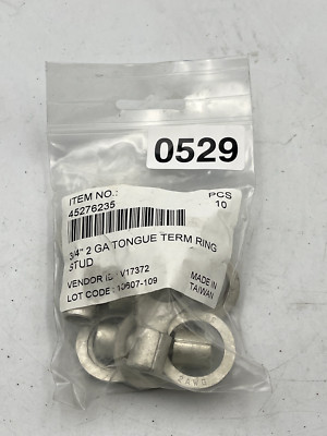 3/4'' Circular Ring Terminal: Non-Insulated, 2 AWG, Crimp Connection (10 Pack)