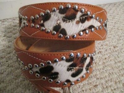 Michael Kors Calf Hair Studded Brown Leather Belt Size XL | eBay display picture 2