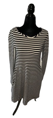 Ki-Line Small Black & White Striped Long Sleeve Boat Neck A-Line Dress