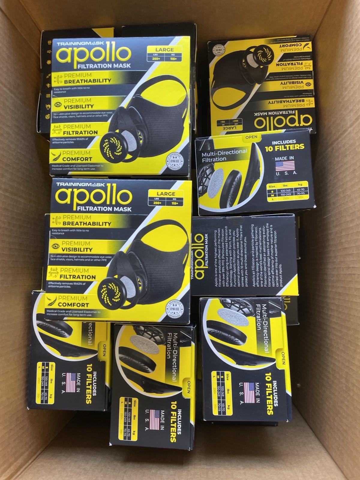 Lot 25 TrainingMask Apollo Filtration Mask Large New Sealed Includes Filters
