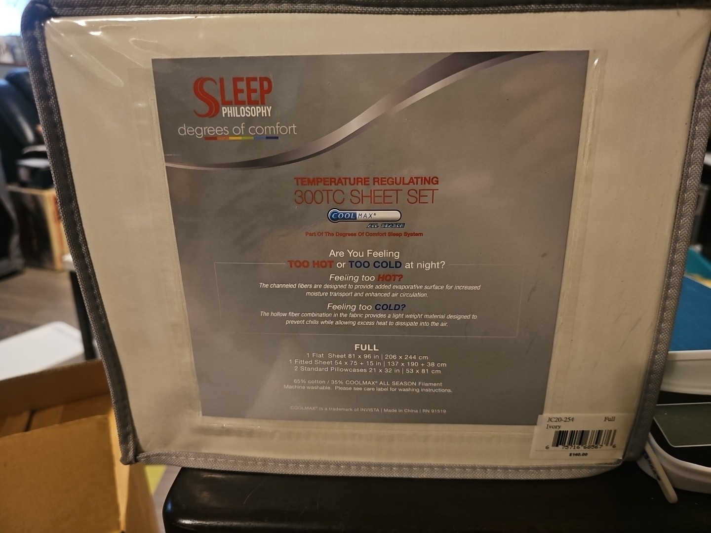 Degrees of Comfort Coolmax Cooling Sheets Set for Full Size Bed, Moisture