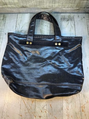 Marc by Marc Jacobs Black Coated Canvas Logo Tote Shopper Bag Large Gold MJ