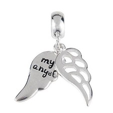 Angel Charm Wing Charm 925 Sterling Silver Feather Charm Love Charm fit