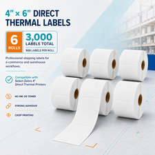 4"x6" Permanent Adhesive Direct Thermal Labels for Zebra ZP500 ZD420d 6Rolls