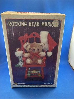 Rocking Bear musical Christmas around the world red rocker with bear and toys