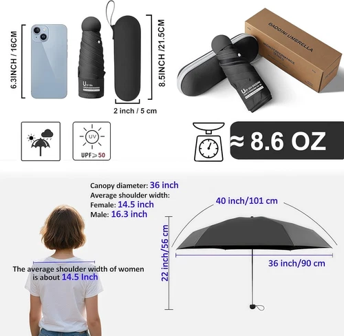 Reise Mini Regenschirm für Handtasche mit Etui klein kompakt UV Sonnenschutz - Bild 4 von 5