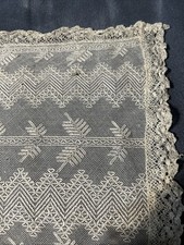 Antique Netted Lace Dresser Scarf With Fine Lace Crochet Edging