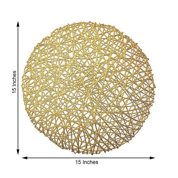 6 GOLD 15" wide Round Vinyl String Placemats Party Wedding Decorations - Image 2 of 4