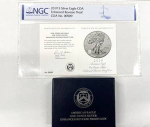 2019 S Enhanced Reverse Proof Silver American Eagle Box/COA (NGC) ONLY, NO COIN
