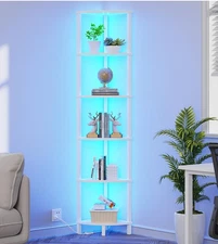 VIMBER Corners Shelf with LED Light, 6-Tier Corner Bookshelf, Industrial Corn...