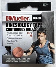 Mueller Sports Medicine black Kinesiology Tape: 2in x 16.4ft continuous roll-NIB