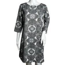 Banana Republic Factory Shift Dress White Gray Medallion Print 3/4 Sleeve Size 6