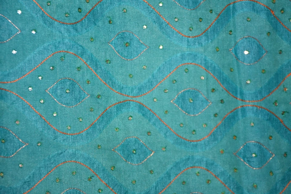 Sari de seda pura múltiple trabajo bordado lentejuelas diseño textura tradicional Foto 2 de 4