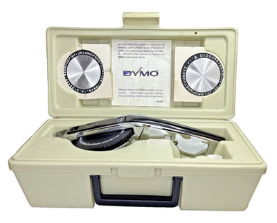 Vintage Dymo 1550 Deluxe Chrome Tapewriter Kit w/ 3 Embossing Wheels & Original