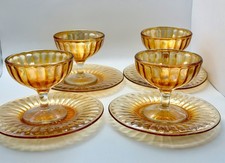 1920s Marigold Carnival Glass Sherbet Dessert Set w Underplates Set of 4