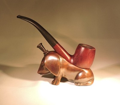 Ronson French Bulldog 1930's Striker Lighter Pipe Holder Bronze Made in USA