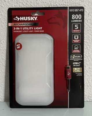 Husky 800 Lumen 3-in-1 Rechargeable Utility Light with 10000 mAh Power Bank NWB