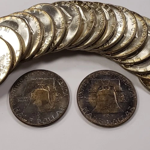 1963 50c Franklin Half Dollar Original Gem BU Bank Roll - Toned Enders - Q4149