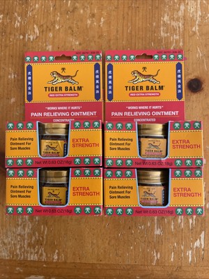 4 X Tiger Balm Pain Relieving Ointment- Red Extra Strength 0.63 oz each Exp 8/27